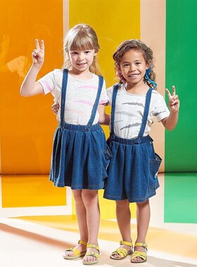 A2233百搭女童棉质春秋季吊带半身裙背带M裙牛仔裙中小童休闲舒适