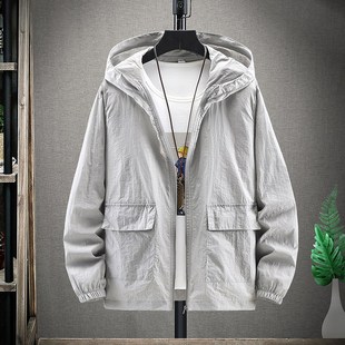 男纯色休闲皮肤衣春夏冰丝薄款 宽松透气外 户外防晒服加肥加S大码