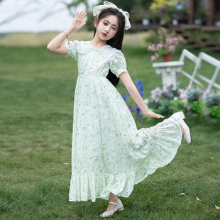 儿童裙子大童长 女孩雪纺碎花裙夏天薄款 女童连衣裙夏季 2k025新款