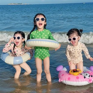 小女孩P游泳衣温泉旅游装 女童泳衣夏季 连体泳装 宝宝防晒长袖 新款