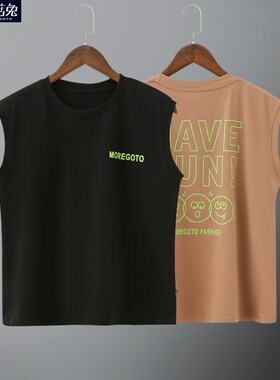 胖童背心夏季薄款洋气外穿121A5岁男孩砍袖黑色T恤青少年宽肩背