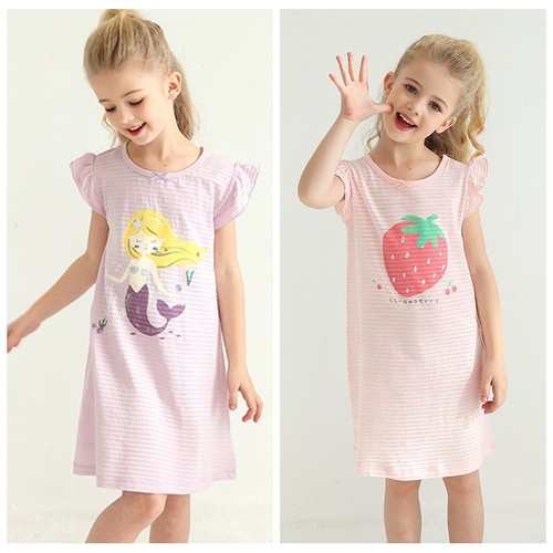 100-17e0女童超薄竹节棉睡裙女宝睡衣纯棉透气儿童短袖家居裙子夏