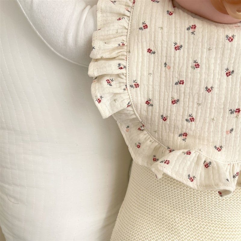 婴儿口水巾新生儿宝宝小碎花荷叶边C韩国纱布纯棉吸湿透气双层围,婴童用品,口水巾,淘宝优惠券,粉丝福利购,淘宝优惠卷