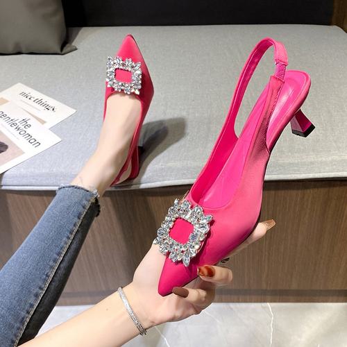 配裙子仙女鞋2023春季新款后绊带包头K凉鞋法式高级感水钻高跟鞋