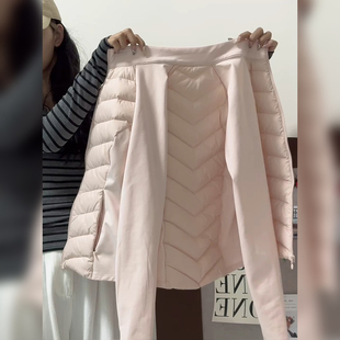 粉色轻薄款收腰羽绒服内胆女秋冬季修身短款外套排骨瑜伽2024新款