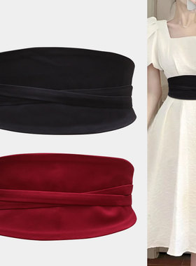 腰封女2023新款配毛衣裙子洋装高级感装饰布弹力VX黑色红色宽腰