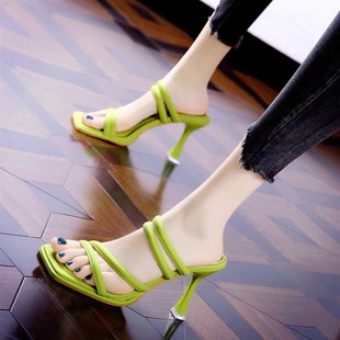仙女风配裙子Z高跟凉鞋 2025新款 女外穿时尚 一字带细跟凉拖鞋 夏季