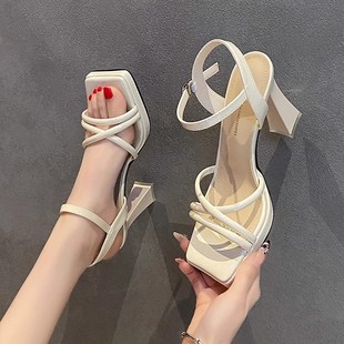 外穿时尚 新款 气质百搭N露趾配裙子粗跟高跟 女2025夏季 仙女风凉鞋