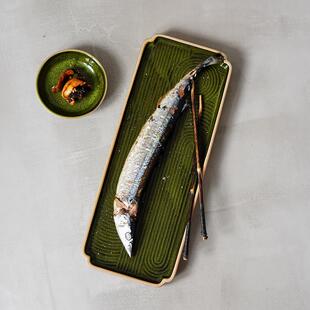 长方形刺身盘釉下彩陶瓷复古鱼盘家用日料寿司盘西餐厅冷菜盘 日式