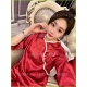 春夏睡衣女大尺码 家居服套 九分裤 红色提花印花民族国风时尚 七分袖