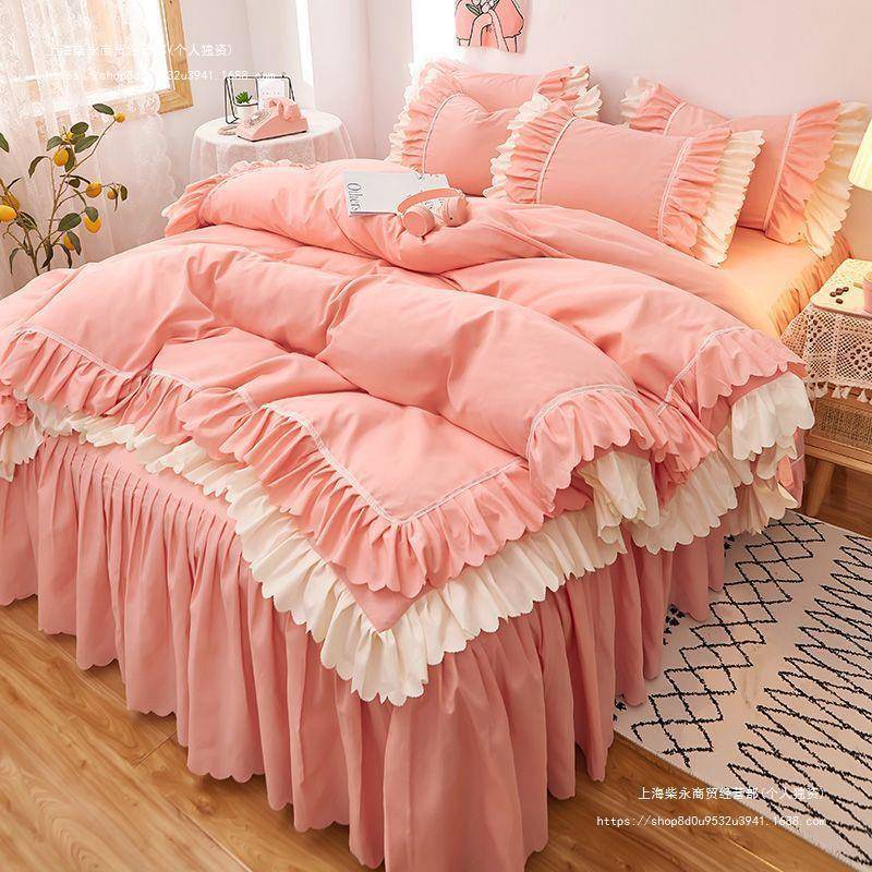 K15床裙四件套公主风双层花边被套床单枕套三件套家居韩版床上用