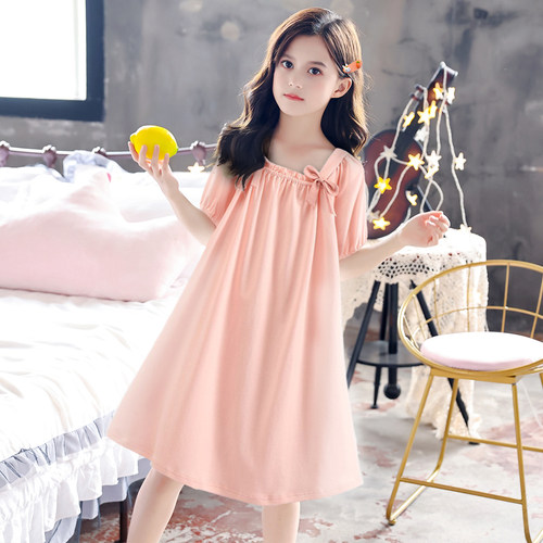女童法式连衣裙女夏季纯棉短袖睡衣新款睡裙可外穿出Y门薄款家居