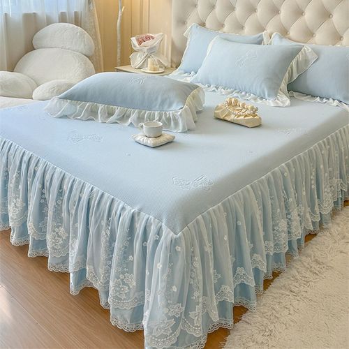 公主风夏季凉席冰丝席可水洗三件套四件套床裙款空调软Z席子可机