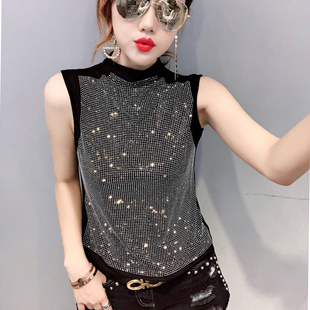 欧货带钻毛衣吊带背心烫钻秋冬针织小内 女大码 半高领砍袖 c打底衫