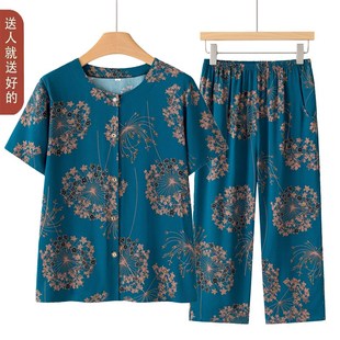 中老年妈妈装 两件套60U7080岁奶奶装 短袖 开衫 棉绸套装 2025新款