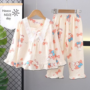 儿童睡衣春秋季 空调服小女孩套装 棉质长袖 夏季 家居 薄款 2024a新款