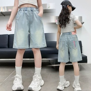 女大童夏装 女童夏季 时髦炸街儿童E宽松破洞五分裤 薄款 中 牛仔短裤