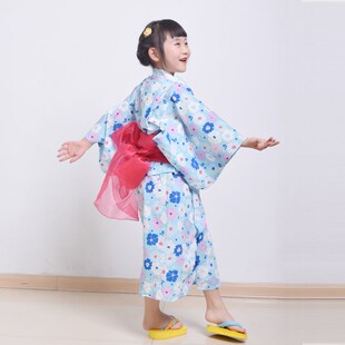日单女童全棉振袖和服雏菊日式风吊带长裙两件套送腰带