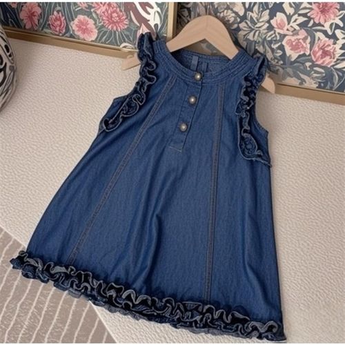 牛仔背心b女童连衣裙夏季洋气2025年新款木耳边无袖裙子