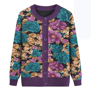 中老年人加厚妈妈冬装 上衣加绒保暖老人秋冬毛衣开 o外套奶奶女装