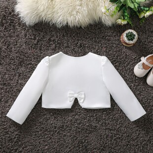 女童小披肩外套春秋新款儿童长袖白色花童礼服公主外搭短款外套