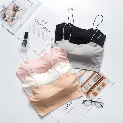 白色细肩带少女防走光p带胸垫裹胸抹胸冰丝内衣打底吊带小背心文