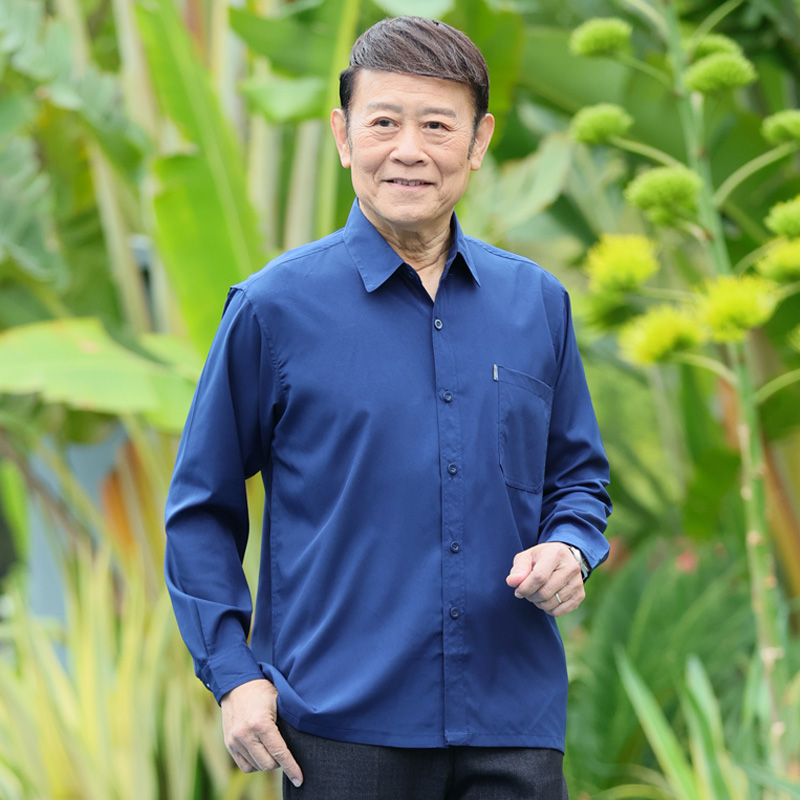 夏季中老年人爸爸夏装衬衫冰丝男长袖宽松薄款60爷爷70岁雪纺衬衣