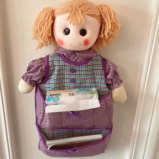 挂袋收纳袋储物袋娃娃布艺挂式多层可爱卡通纸巾袋挂墙门后置物袋