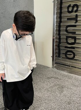 男童T恤长袖儿童上l衣男宝宝秋装2023新款纯棉内搭衣春秋白色秋款