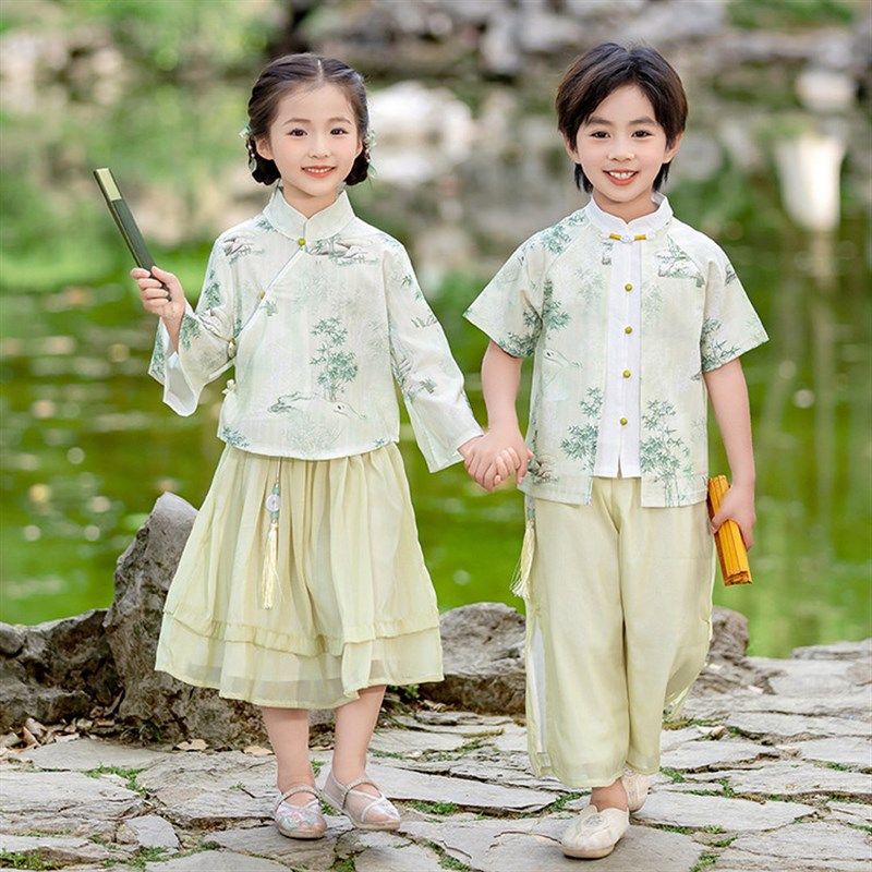 夏季幼儿园园服六一演出服新中式超仙唐装男女童汉服合唱表演服,童装/婴儿装/亲子装,唐装,淘宝优惠券,粉丝福利购,淘宝优惠卷