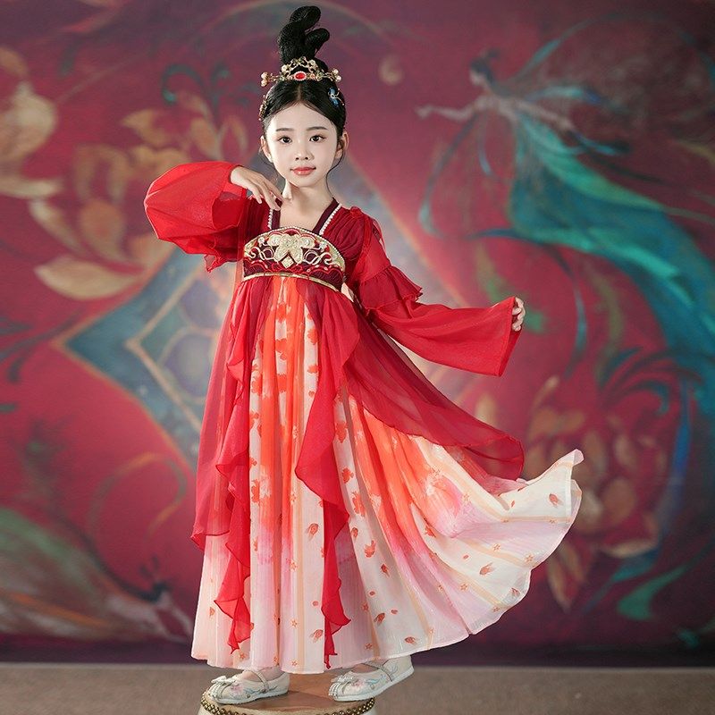 春秋款2024新款儿童国风古风节日演出服古装超仙小女孩唐装连衣裙,童装/婴儿装/亲子装,汉服,淘宝优惠券,粉丝福利购,淘宝优惠卷