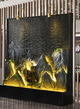 大水幕墙流c水屏风玄关饭店隔断别墅假山喷泉门厅鱼池装饰景观摆