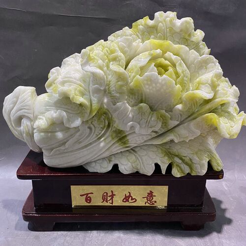 高档天然岫玉白菜遇百财摆件蓝田玉白菜家居酒柜办公室客厅送礼摆