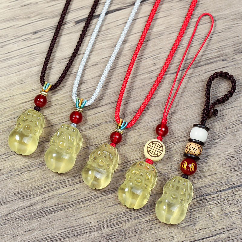 天然黄水晶貔貅吊坠皮丘项链钥匙扣手机链黄晶挂件男女款饰品礼物