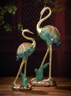 东南亚风树脂仙鹤样板房软装客厅玄关电视柜博古架酒柜装饰品