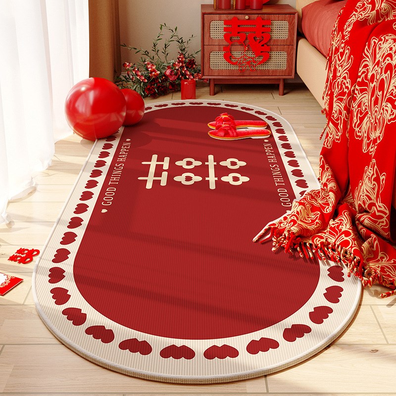 顺便买卖结婚卧室床边毯婚房布置沙发茶几毯喜庆红色水晶绒防滑毯
