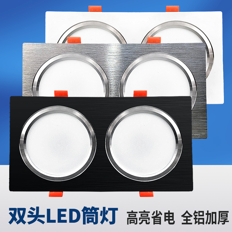 头筒灯led嵌入式长方形天花灯孔两头格栅斗胆射灯连体过道灯