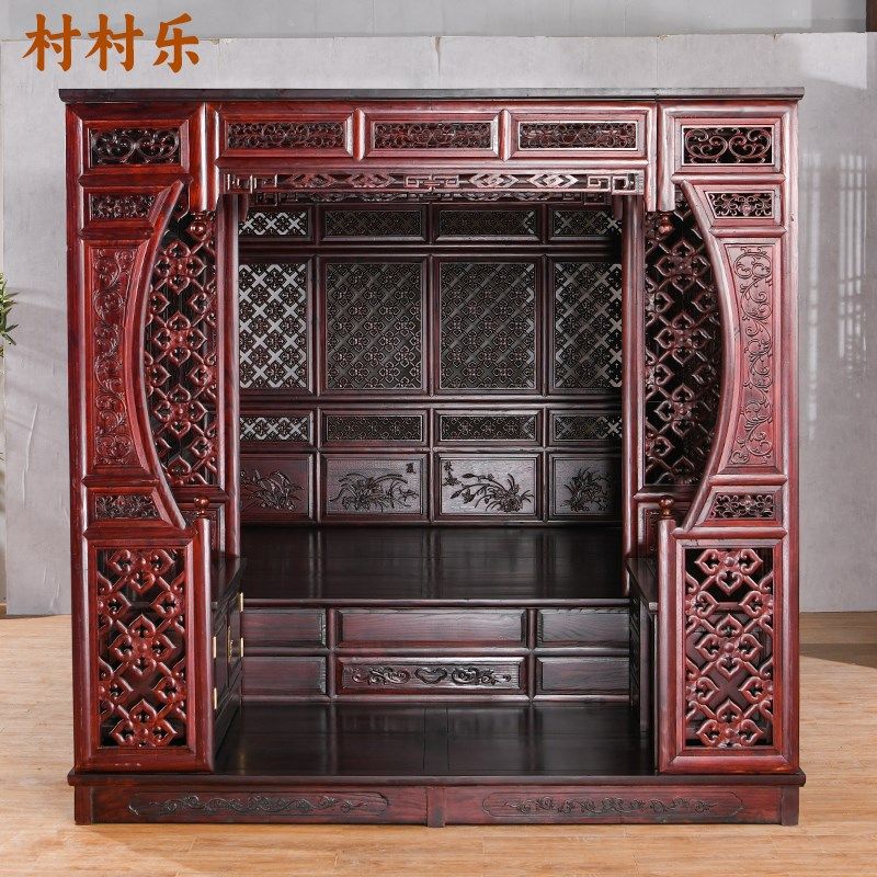 花梨明古典红木千工中式踏拔步床古代宫廷架子床实木雕花踏步床