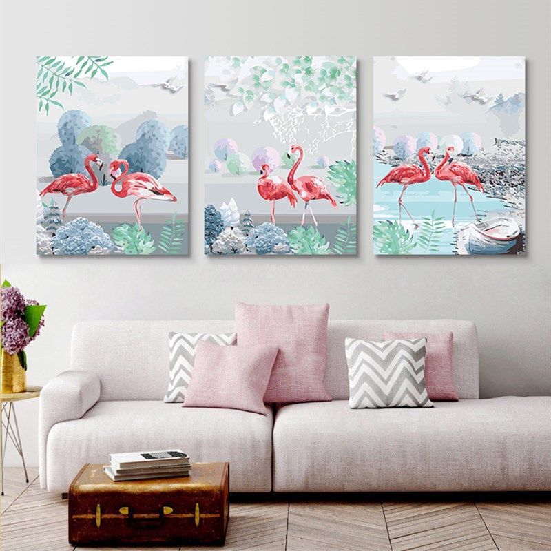 油画客厅风景动物拼大幅手工填色油彩画填充饰画