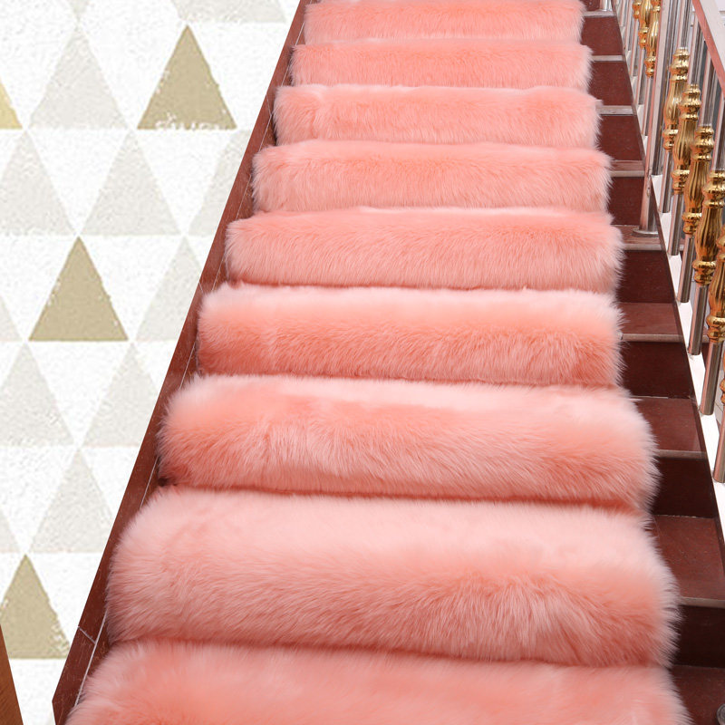 纯色楼梯垫长毛绒实木防滑静音家用旋转台阶免胶自吸地垫地毯