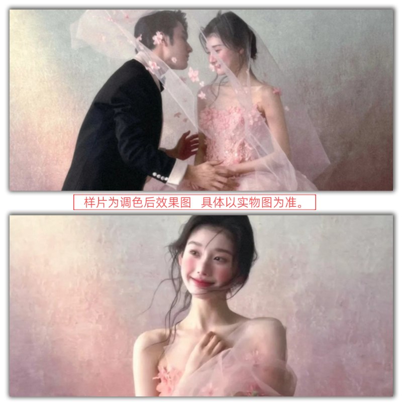 粉色渐变少女油画风婚纱摄影拍照背景布影棚室内梦幻艺术照影楼级