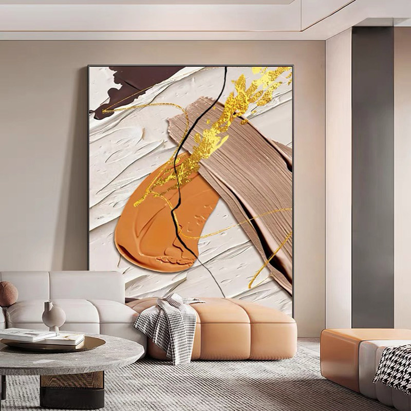 手绘油画橙色肌理落地客厅饰画现代抽象玄挂画大幅立体墙壁画
