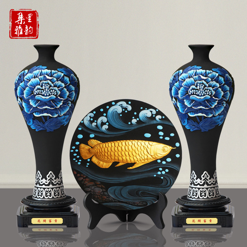艺术瓶新复古博古董架饰品炭雕客厅电视柜摆设