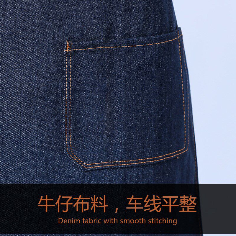 时尚牛仔围裙咖啡师背带园艺奶茶店美发师男女工作服