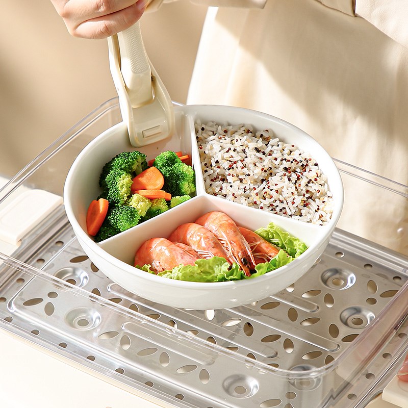 电饭锅蒸锅专用碗蒸碗陶瓷一锅三蒸扇形蒸蛋碗家用蒸格蒸笼盘分格