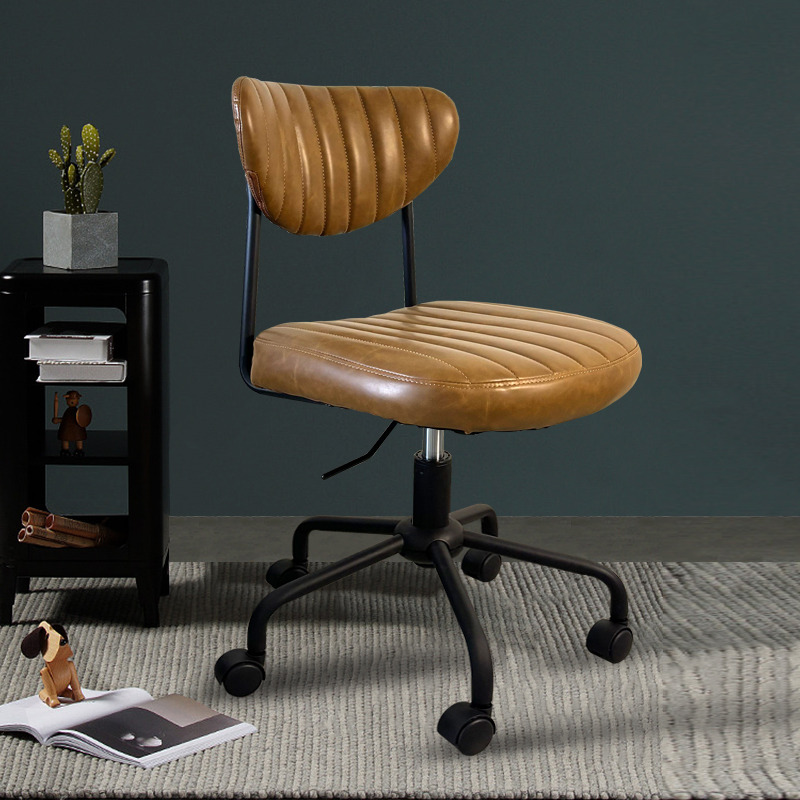 复古皮质小户型不占空间无扶手电脑椅子久坐办公家用卧室书桌椅