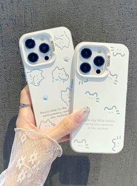 卡通可爱风小猫印花手机壳iPhone白色软壳萌系少女保护套适用苹果17/16/15/14/13/12/11promax/13mini/16e/ip