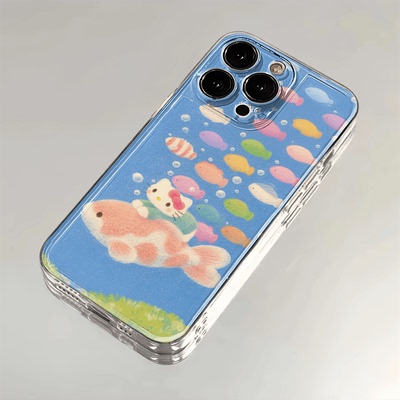 海洋凯蒂适用苹果iPhone16e手机壳新款15promax卡通14透明13/12mini软硅胶男女xr全包x防摔7/8plus可爱外壳