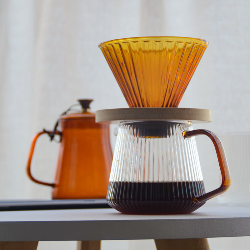 日式竖条纹咖啡分享壶 高硼硅耐热玻璃咖啡壶手冲套装家用V60滤杯