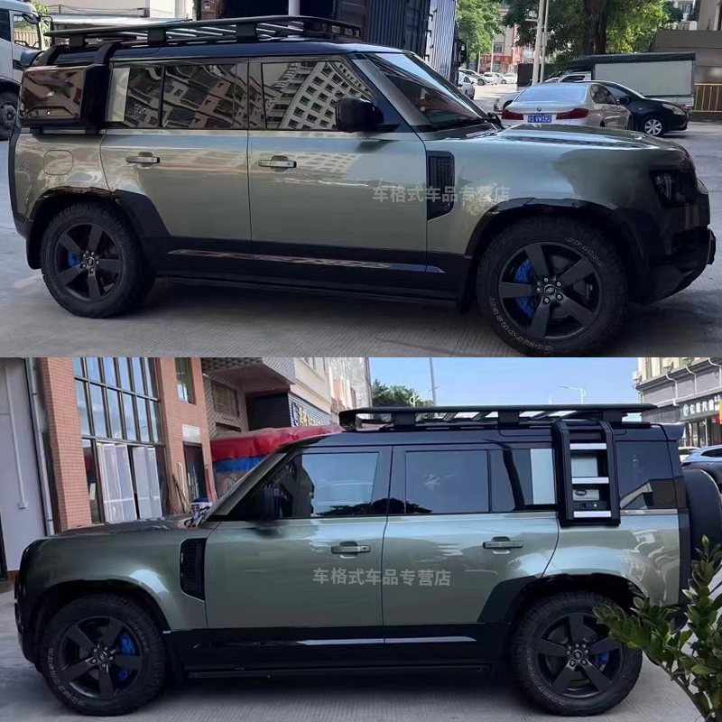 20-23.5款卫士90110版改装车顶行李架折叠爬梯储物箱书包踏板